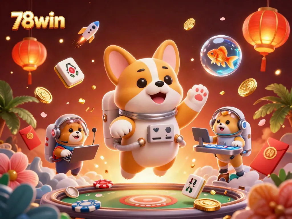 Enjoy exciting bets at 78win with vibrant casino elements like gold coins and festive decorations.