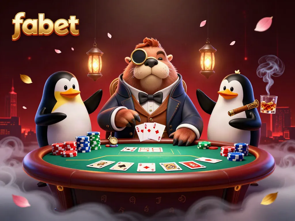Experience thrilling poker action with fabet's vivid underwater casino scene featuring playful characters.