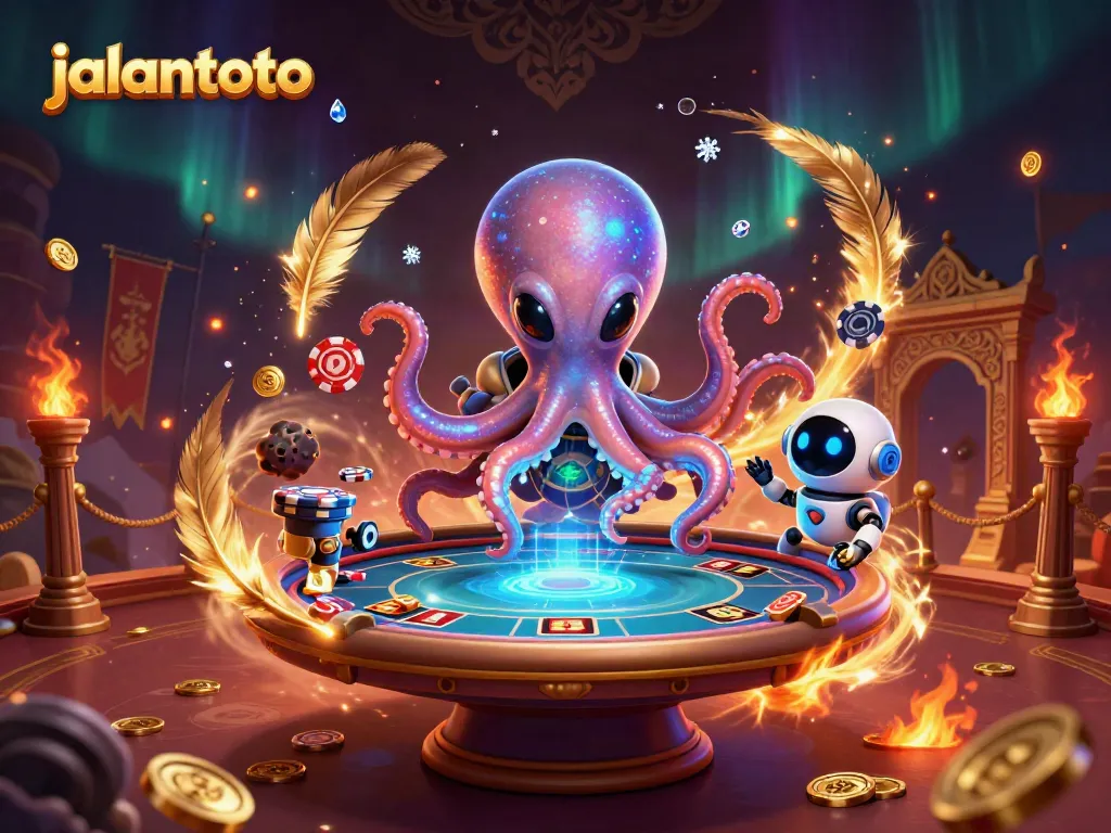 Join the fun with jalantoto as a colorful alien octopus operates a high-tech poker table.