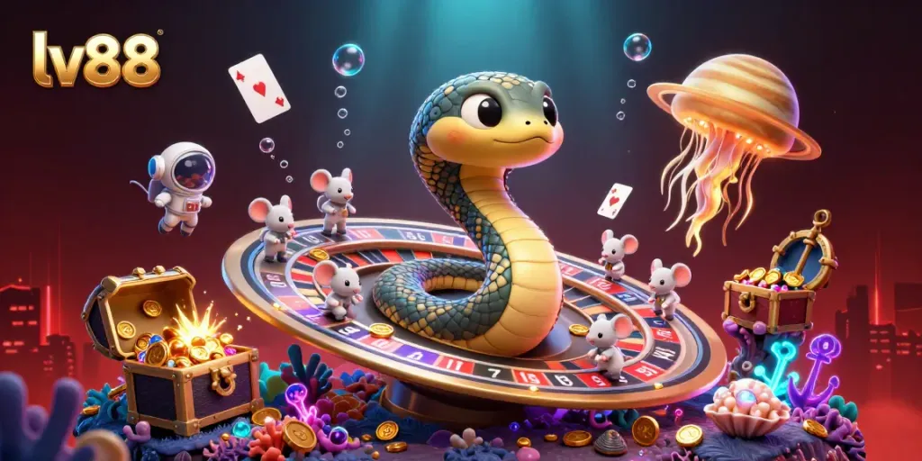 Experience thrilling bets at lv88 with cosmic characters in an interactive casino scene.