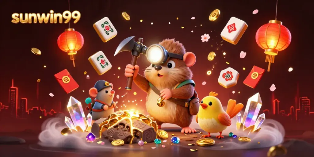 Experience the thrill of treasure hunting with sunwin99 in this vibrant 3D casino-themed scene.